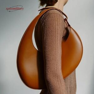 Elegant Women's Cognac Tan Faux Leather Boho Half Moon Shoulder / Handbag